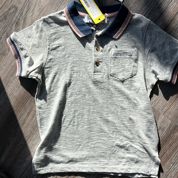 NWT Sovereign code, Boys size 4 gray/ navy/ pink polo - Picture 1 of 5